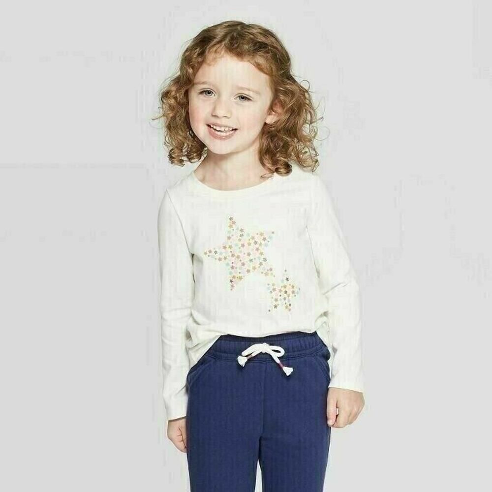 CAT & JACK Toddler Girls Long Sleeve Graphic Tee Shirt Stretch Stars NEW Size 4T